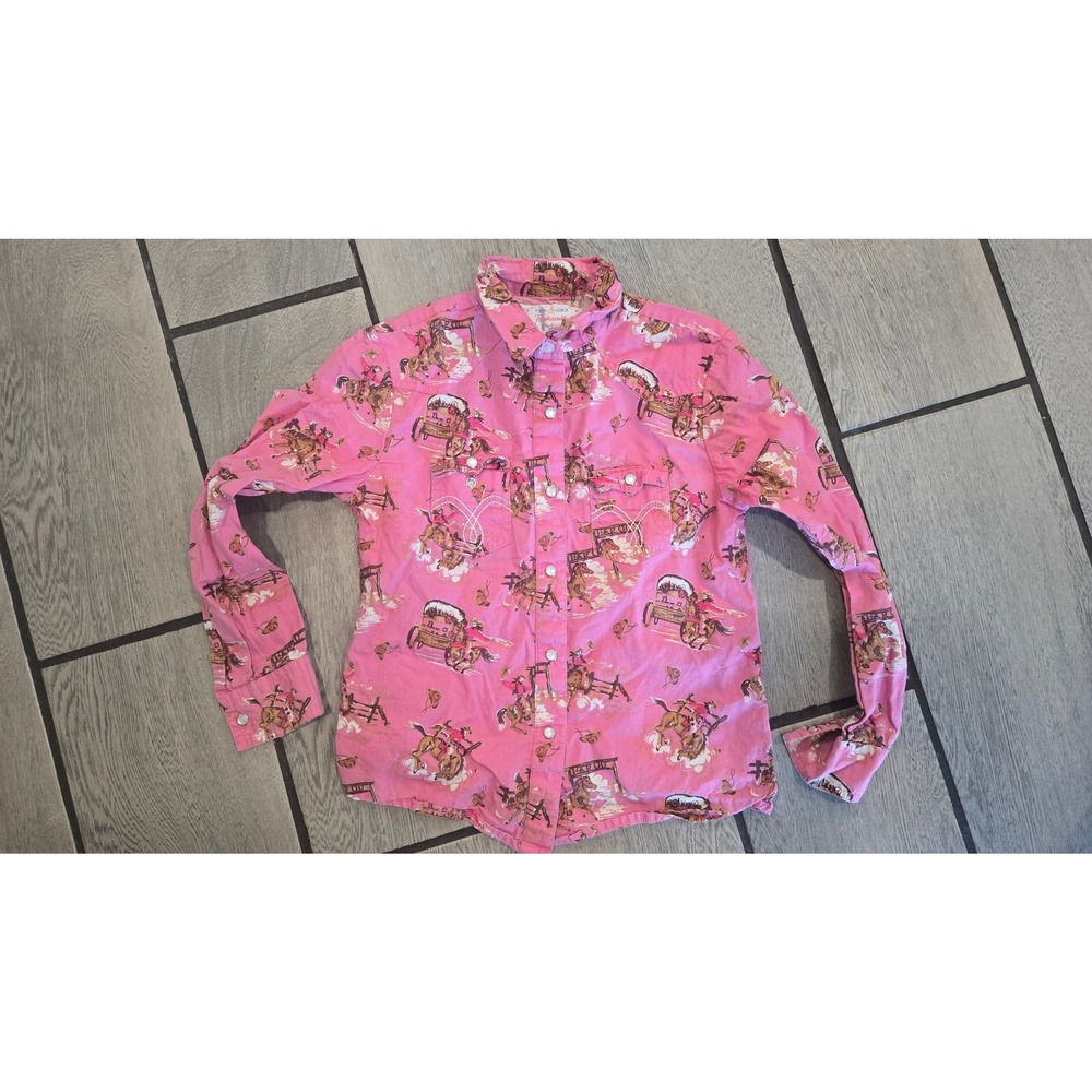 Panhandle Slim Kids Pink Rodeo Covered Wagon Western Snap Shirt C8S3493 M